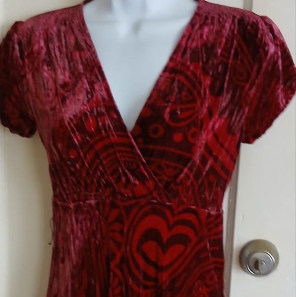Vintage Red Velvet Maxi Dress Silk Blend Whimsigoth Burnout - Picture 10 of 15